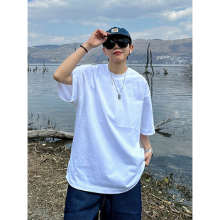 XBRO圆领重磅320G全棉宽松落肩小领口纯色短袖 打底 t恤男女五分袖