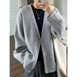 XBRO日系复古小众V领纽扣开衫 慵懒无性别春秋夹克男女情侣外套ins