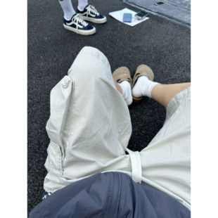 XBRO美式复古卡其多口袋A字形阔腿工装裤男女七分裤夏季休闲短裤
