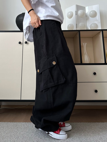 XBRO日系复古显瘦宽松灯笼裤男女直筒多口袋垂感拖地可束脚工装裤