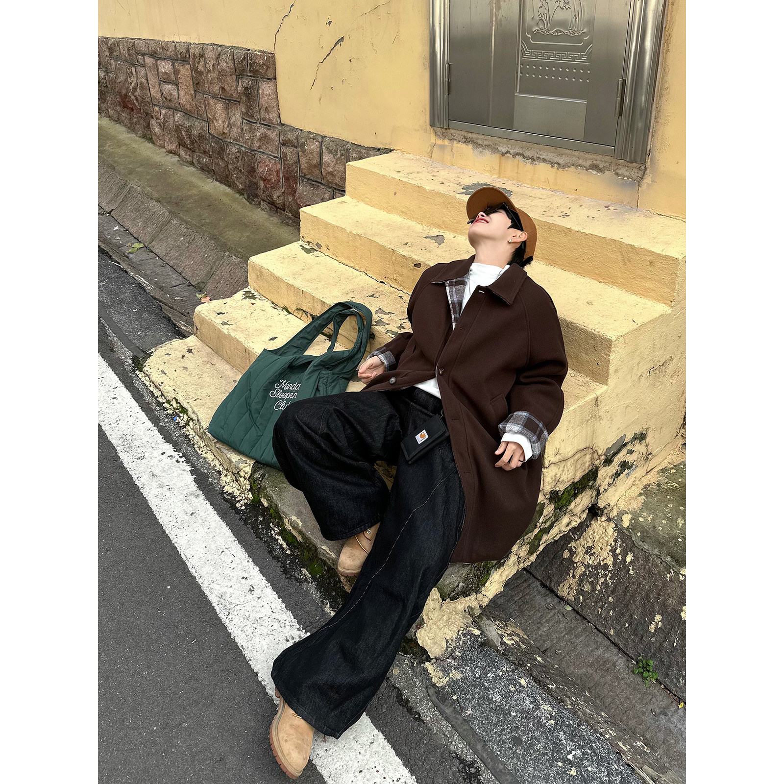 XBRO韩系复古咖色冬季撞色bf加厚保暖棉衣男女宽松中长款毛呢大衣,男装,毛呢大衣,淘宝优惠券,粉丝福利购,淘宝优惠卷