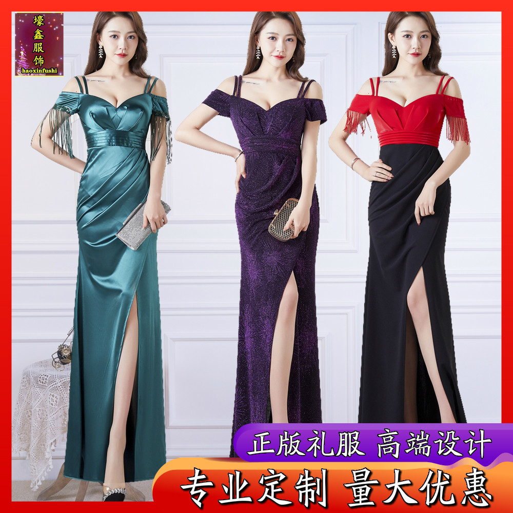 礼服一字肩长裙新款佳丽