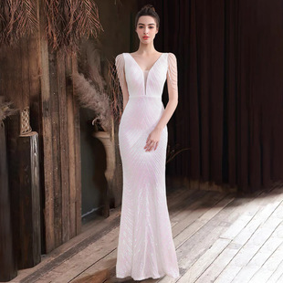 晚礼服女气质名媛宴会晚宴公司年会主持人性感模特车模长款连衣裙