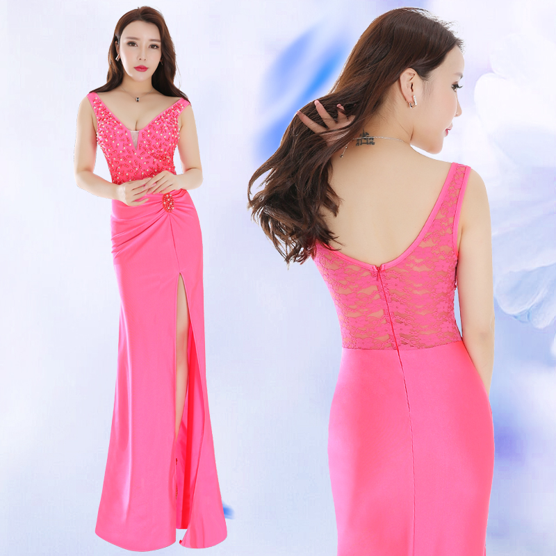 雷丝深v镶钻公主风包臀裙晚礼服