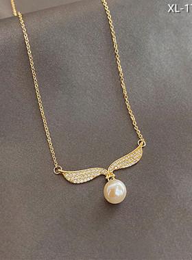 【真金电镀】鱼尾闪钻项链珍珠吊坠锁骨链女法式小香风新款潮饰品