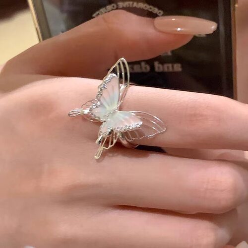 新中式超仙甜酷蝴蝶蓝粉渐变清冷感戒指女气质设计感甜美风指环戒