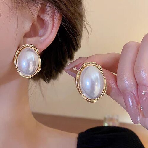 法式轻奢夸张复古珍珠几何耳环女时尚气质耳钉简约高级感耳饰