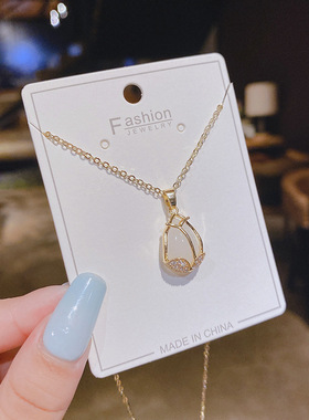 【真金电镀】保色韩国女锁骨链水晶水滴吊坠项链ins网红简约颈链