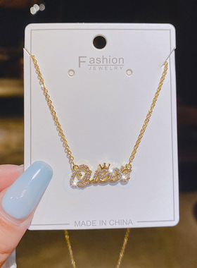 欧美时尚铜微镶锆石字母项链女锁骨链网红ins冷淡风小众设计颈链