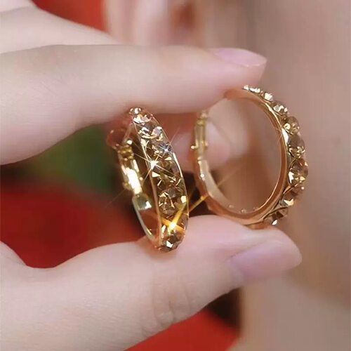 超闪水钻圈圈耳环女设计感耳饰2024年新款潮复古时尚耳扣百搭通勤