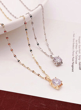 日韩网红2021时尚锆石项链女简约百搭几何方块网红锁骨链吊坠饰品