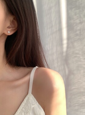 s925银针珍珠耳钉气质简约小巧耳环女睡觉不用摘养耳洞银耳棒耳饰