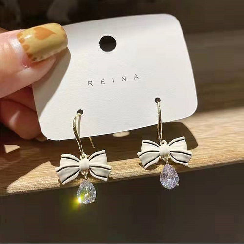 925银针蝴蝶结水滴耳钉个性轻奢小众设计耳环2022新品潮C型耳饰品
