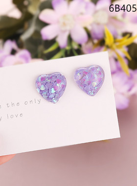 【925银针】花朵紫色系耳环2020新款潮气质温柔耳钉高贵紫耳饰女