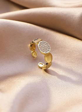 铜镶锆石真金电镀戒指女ins潮冷淡风小众网红轻奢开口食指戒指环