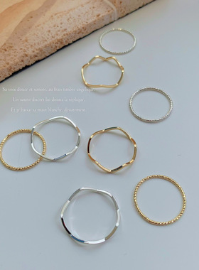 真金日系百搭复古波浪戒指