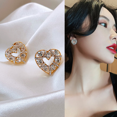925银针闪钻桃心高级感ins耳坠