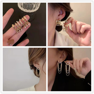 2022新品镶钻珍珠耳环时尚个性一个耳钉戴出多个耳洞效果耳钉饰品