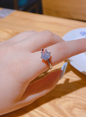 真金电镀铜镶锆石八心八箭六抓戒指 简约ins戒指仿真钻求婚女钻戒