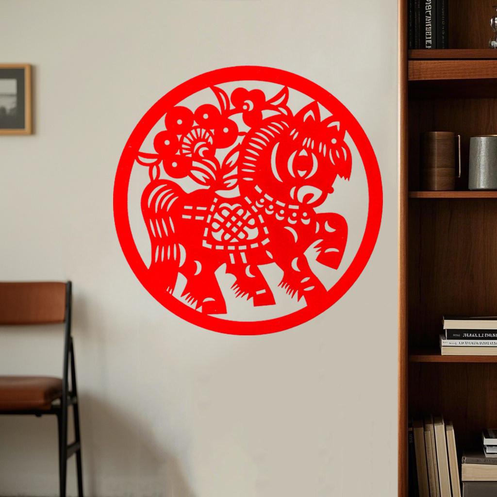 新年马年剪纸窗花植绒布带背胶福字家具贴墙贴门福字装饰布置用品