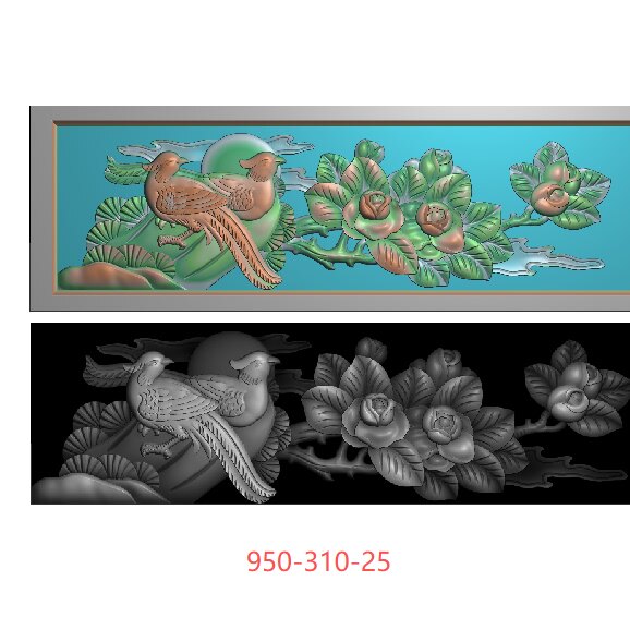 花鸟精雕图月季玫瑰灰度图栏板精雕栏杆石雕图花板木雕图950-310
