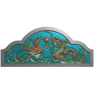 墓碑龙凤精雕图龙凤戏珠碑帽浮雕图墓碑帽子碑头帽头灰度图石雕图