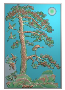 精品迎客松精雕图 松鹤延年精雕图 松树精雕图 灰度图 电脑石雕图