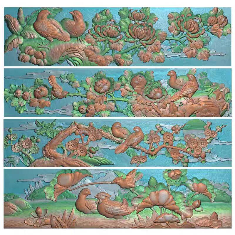 267寺庙古建月季花鸟荷花鸳鸯牡丹菊花梅花横板 祠堂石雕扫描图