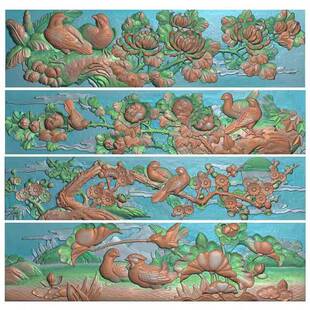 267寺庙古建月季花鸟荷花鸳鸯牡丹菊花梅花横板 祠堂石雕扫描图