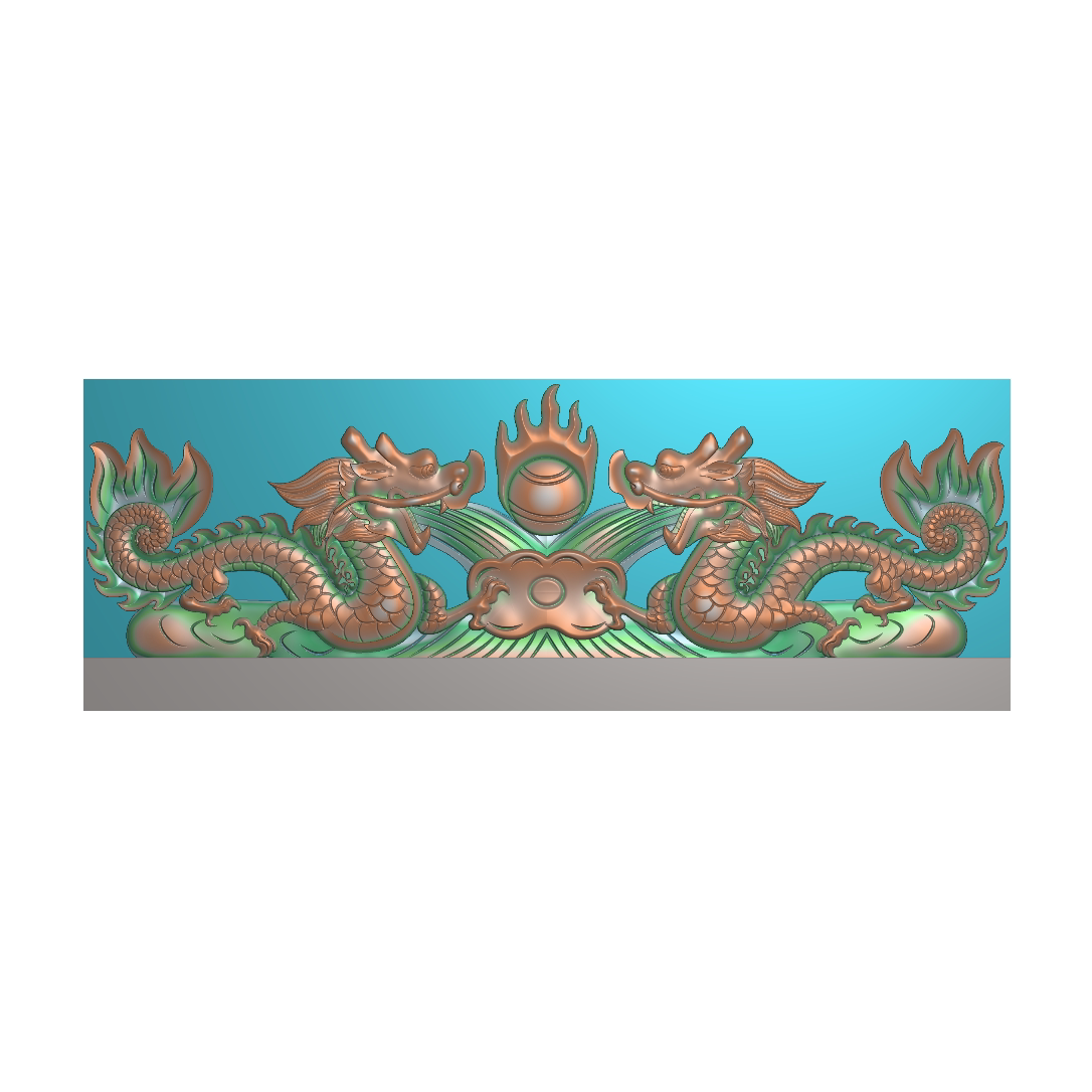 墓碑精雕图 双龙戏珠碑头精雕图 石雕图墓碑双龙火球灰度图浮雕图图片
