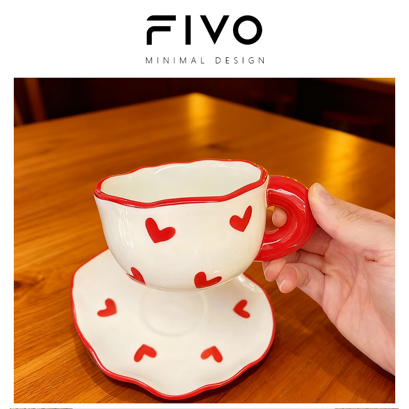 FIVO马克杯设计感小众可爱手绘陶瓷杯带盖创意女生伴手礼情侣杯子