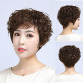 假发女短发短卷发真发全真人发轻薄透气自然逼真中老年妈妈全头套