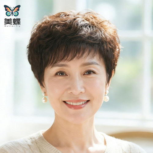 假发全头套女永久烫真人发丝短卷发日常全真发自然中老年帽子妈妈