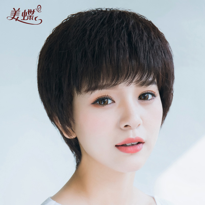 中年风玉米烫帅气圆脸假发女短发