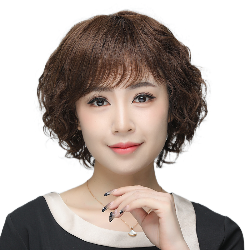 美蝶假发真人发丝短卷发透气