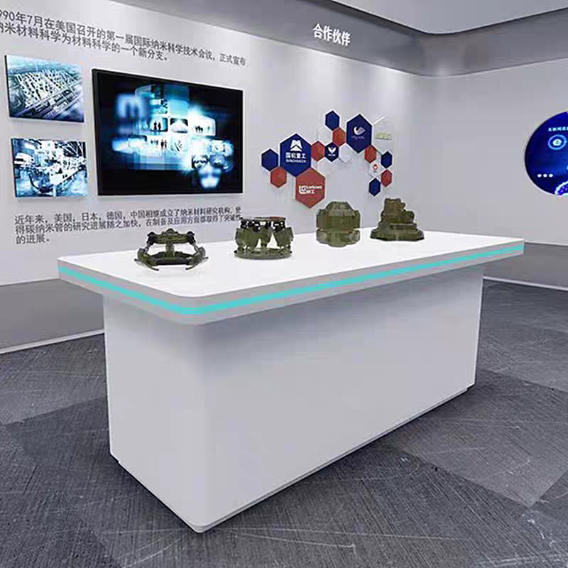 电脑展示台科技烤漆门窗样角手机店体验桌无人机发光展示柜定制