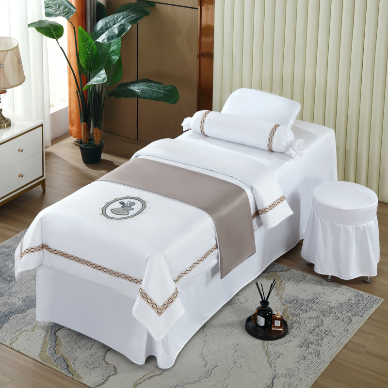 网红美容床罩四件套纯色棉麻高档欧式北欧风简约田园白色四季通用