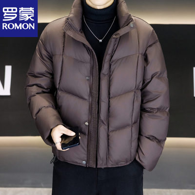 罗蒙短款羽绒服男立领面包服外套