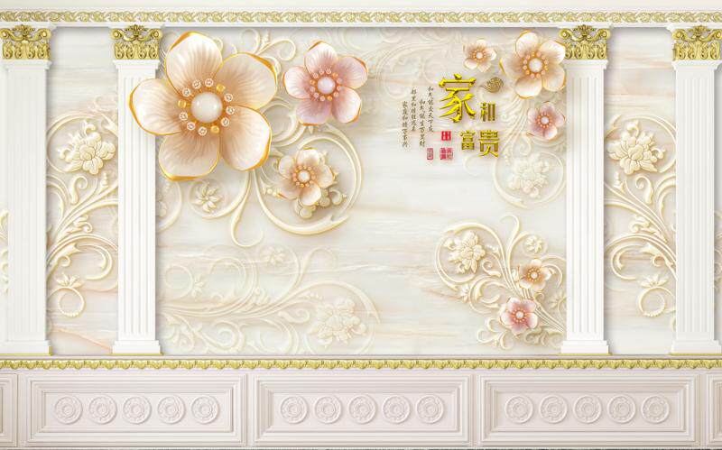 意境山水欧式罗马柱大理石沙发欧式护墙板罗马柱金色仿真软包简约