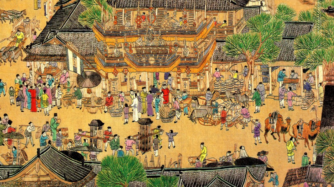 高清彩色清明上河图国画背景墙沙发墙室内装修无缝环保3d文化