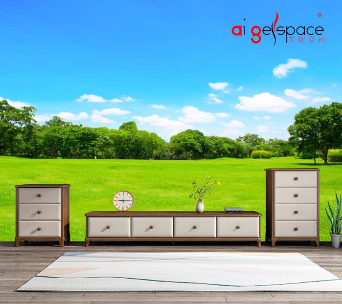 定制高清3d大树阳光养眼电视背景墙风水好寓意林荫草地树林风景