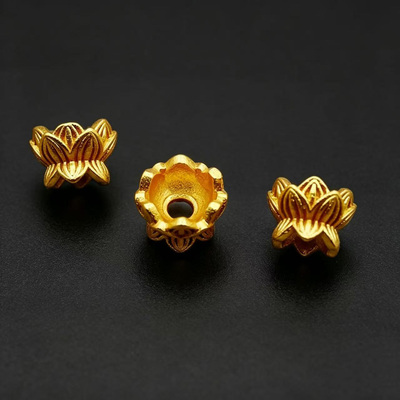 古法24K工艺金色好运莲莲花隔珠文玩编织手串手链散珠子配件饰品