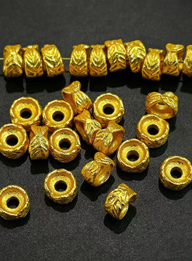 古法工艺24K金色羽毛隔片隔珠手串手链文玩编织散珠子水晶配件