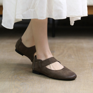头层牛皮日系森女气质浅口女鞋 原创2025春夏新款 真皮方头复古单鞋