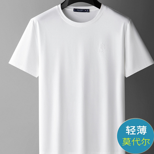 男装 高端莫代尔夏季 T恤男冰丝宽松圆领运动休闲纯色半袖 薄款 短袖