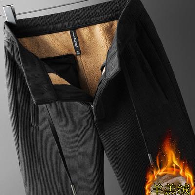 冬季加绒加厚灯芯绒裤子男羊羔绒男士休闲裤中老年人爸爸棉裤外穿