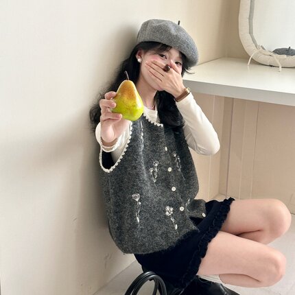 花路人 小清新花朵刺绣针织马甲绝美气质穿搭小资叠穿毛衣背心秋