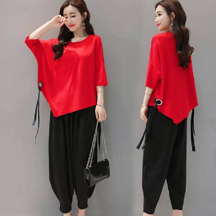 Suit women's summer 2021 new Korean loose and thin fashion radish pants two piece set wide leg pants foreign style