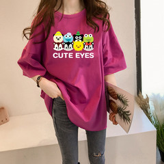 Guantuke double ground milk silk summer T-shirt short sleeve student lazy printing medium long T-shirt