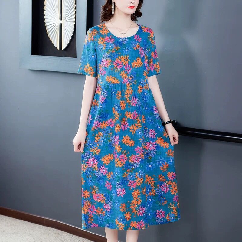 Lady Kuo ice silk dress series 2021 summer new large mother's dress